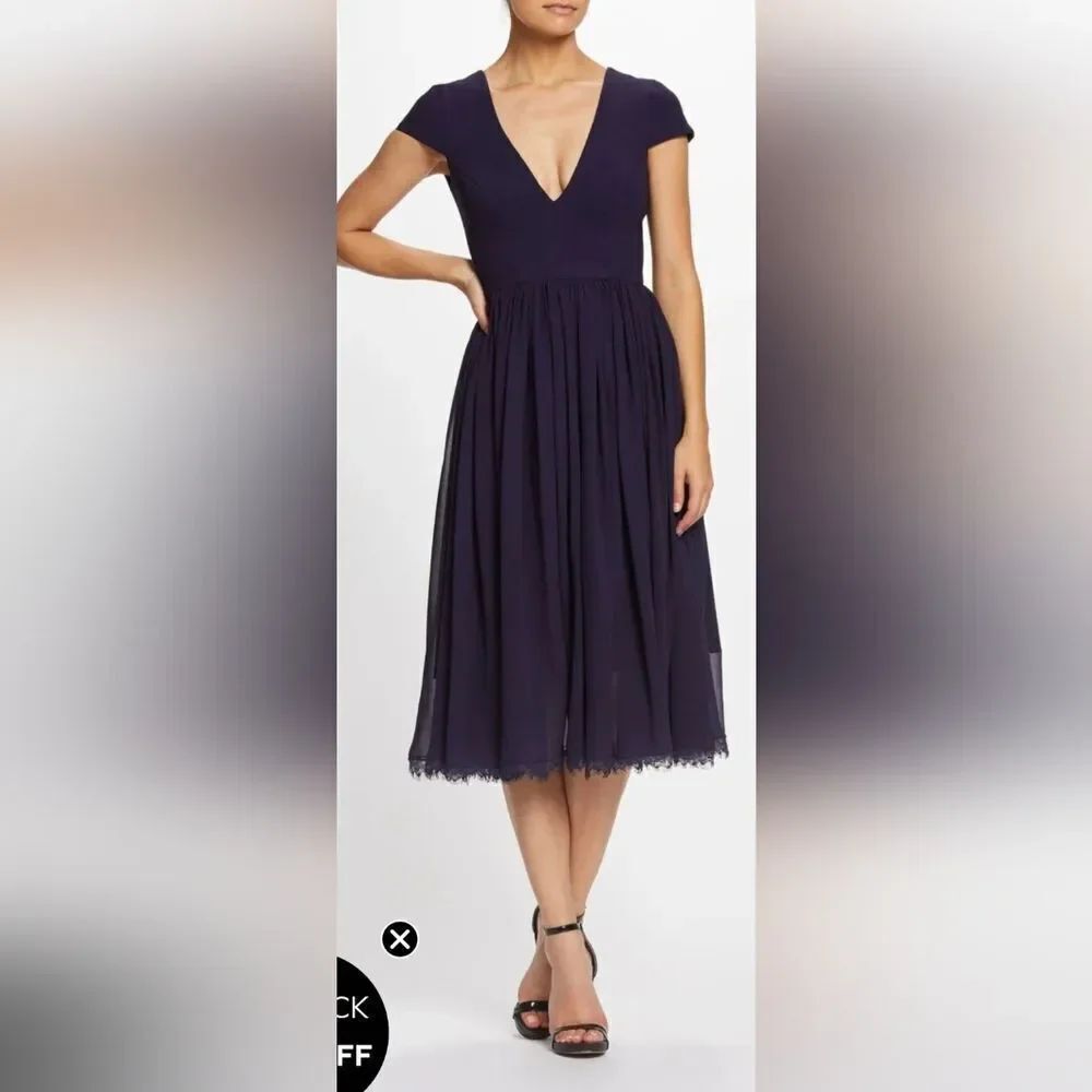 DRESS THE POPULATION Corey Chiffon Fit & Flare Cocktail Dress NWOT sz XL blue